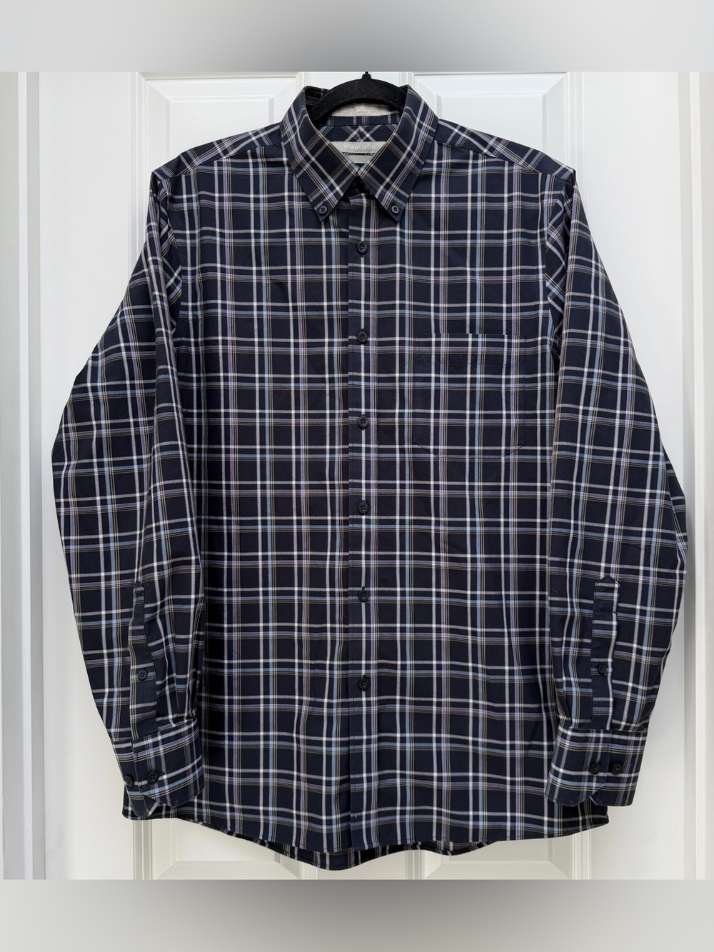 NORDSTROM SMARTCARE WRINKLE FREE PLAID BUTTON DOWN DRESS SHIRT MEDIUM BLUE